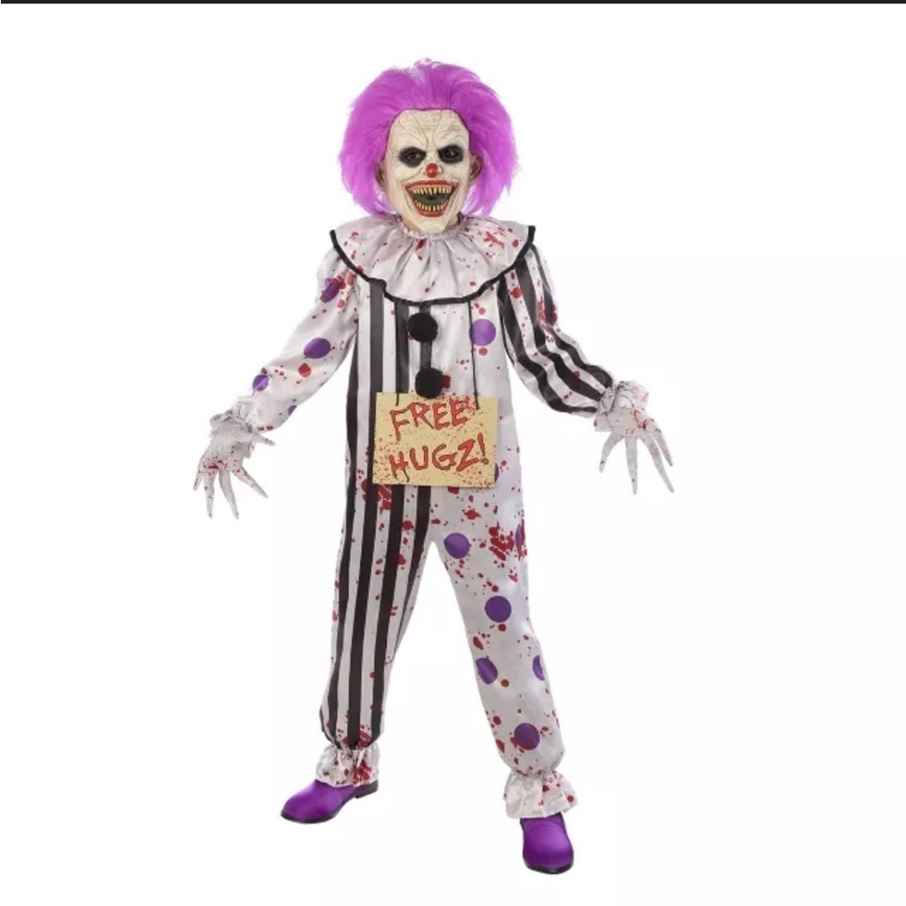 Spirit Halloween Hugz the Clown Costume Size Child XL 14-16. Item# 01439629.